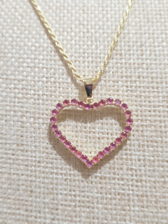 925 Sterling Silver Jewelry - Gold Heart Pendant Necklace with Pink Gem Accents